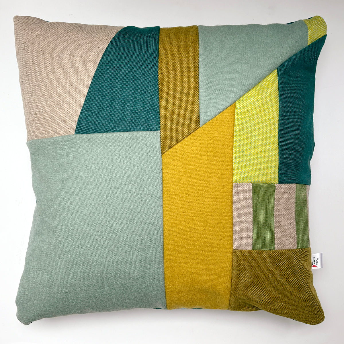 Patchwork Large Cushion - Greens/Teal/Mustard B