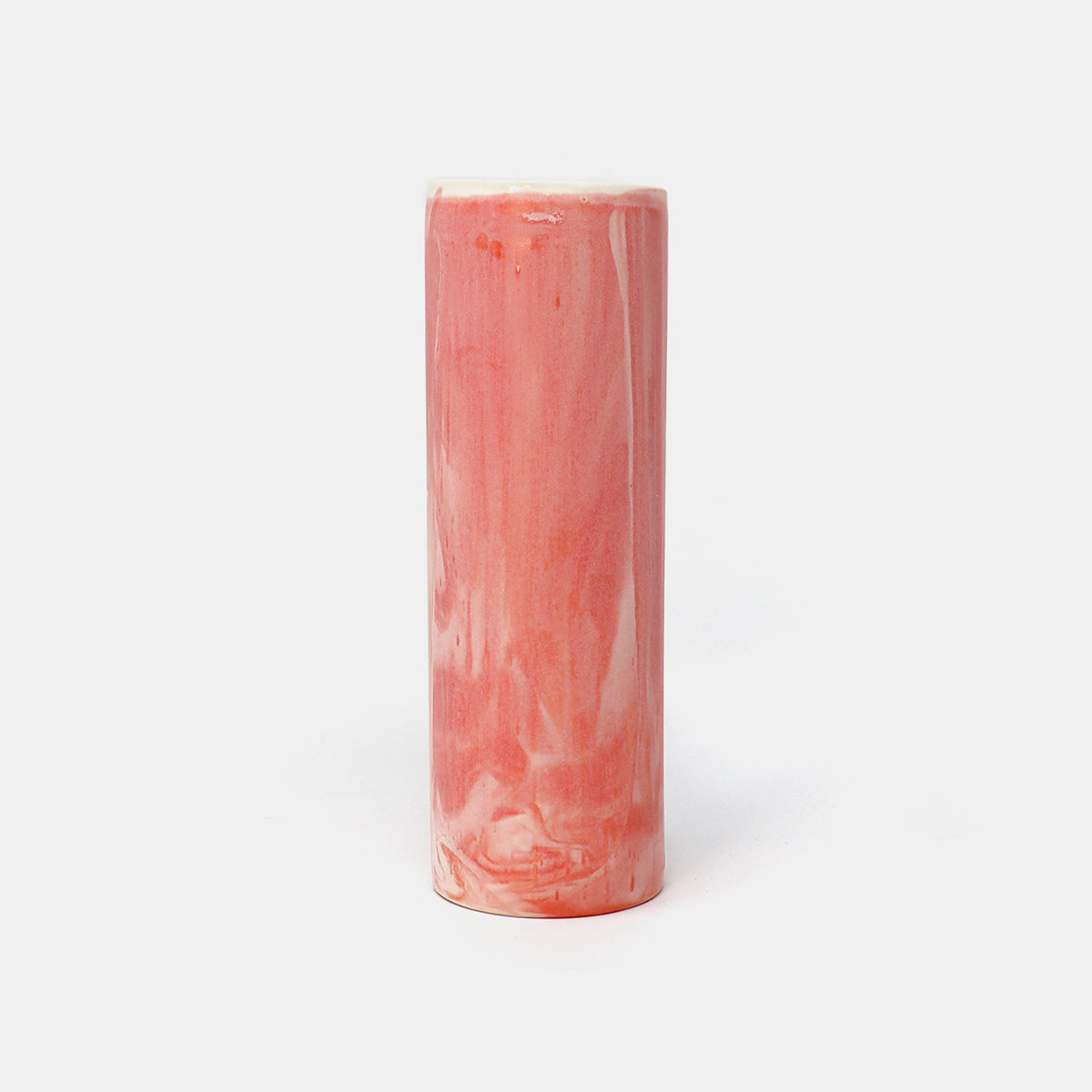 Cylinder Vase Marbled Red/White