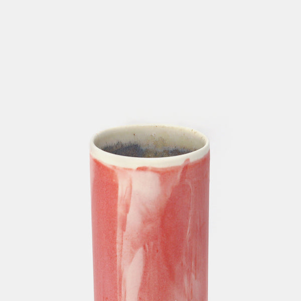 Cylinder Vase Marbled Red/White