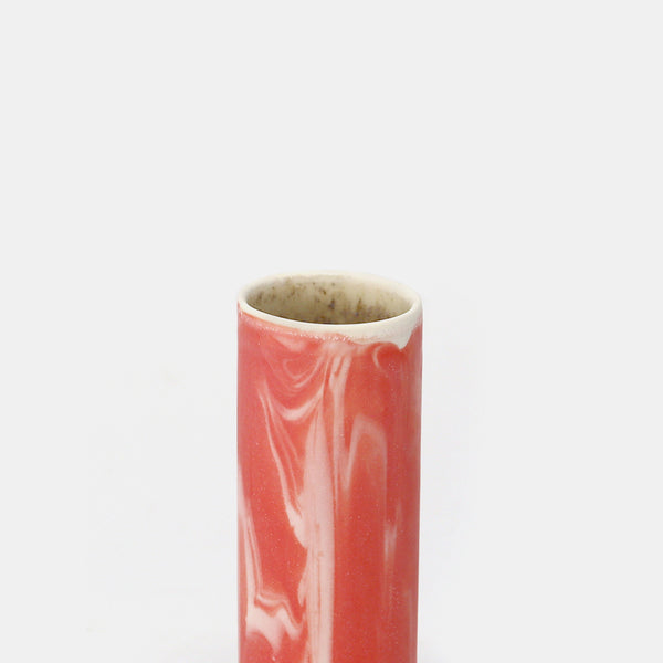 Cylinder Vase Marbled Red/White