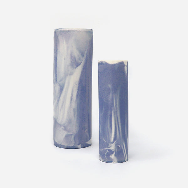 Cylinder Vase Marbled Blue/White