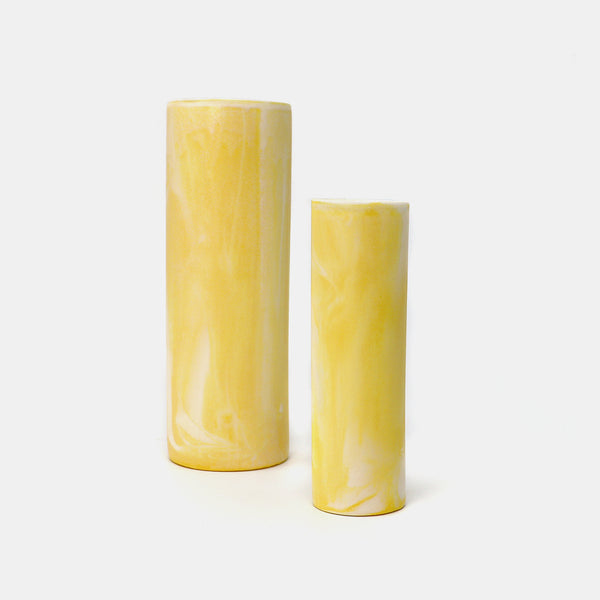 Cylinder Vase Marbled Yellow/White