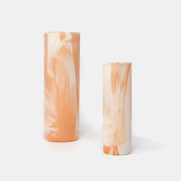 Cylinder Vase Marbled Orange/White