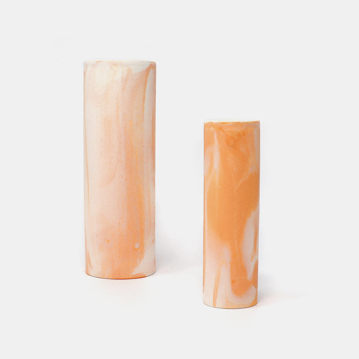 Cylinder Vase Marbled Orange/White