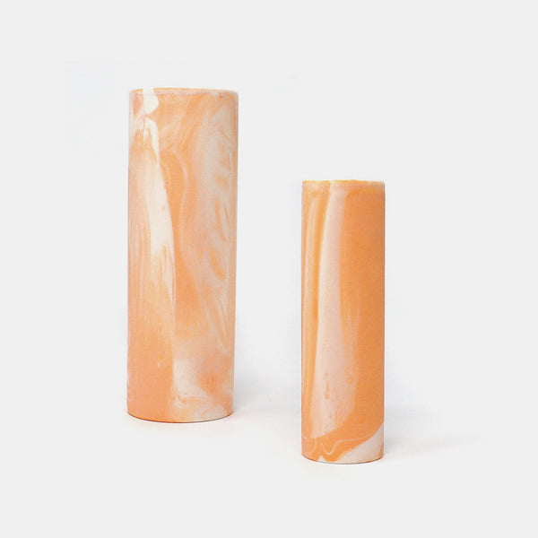 Cylinder Vase Marbled Orange/White