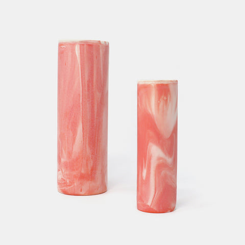 Cylinder Vase Marbled Red/White