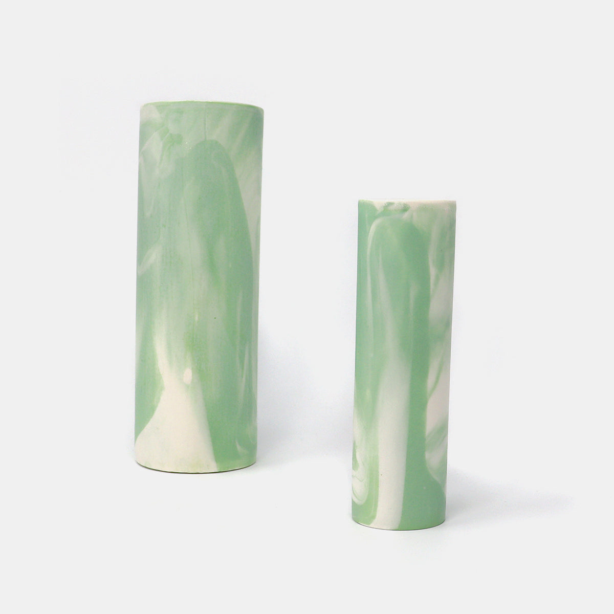 Cylinder Vase Marbled Green/White