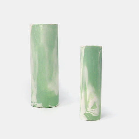 Cylinder Vase Marbled Green/White