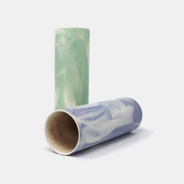 Cylinder Vase Marbled Green/White