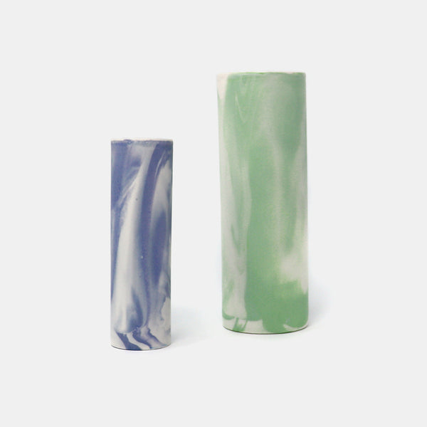 Cylinder Vase Marbled Green/White