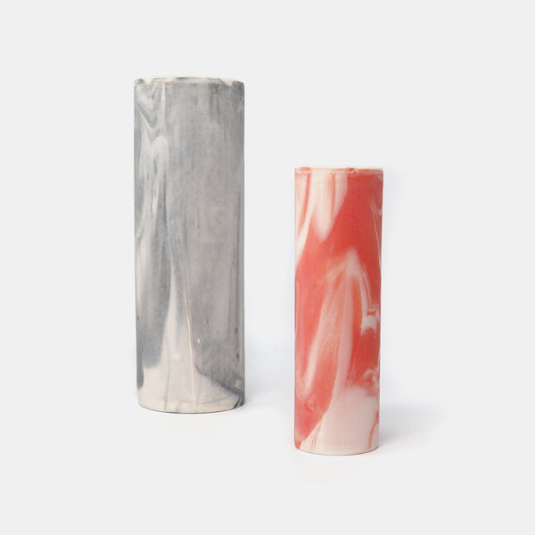 Cylinder Vase Marbled Red/White