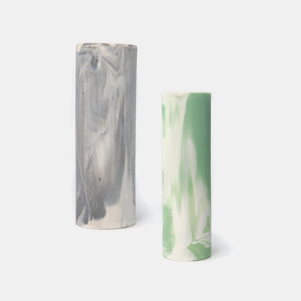 Cylinder Vase Marbled Green/White