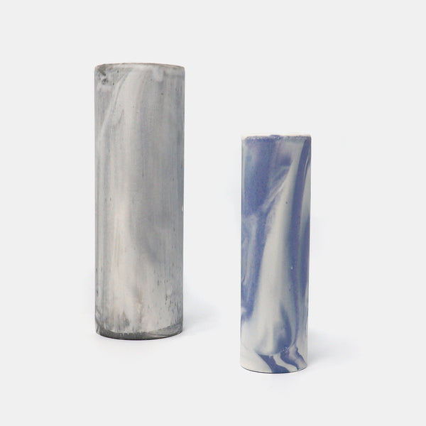 Cylinder Vase Marbled Blue/White