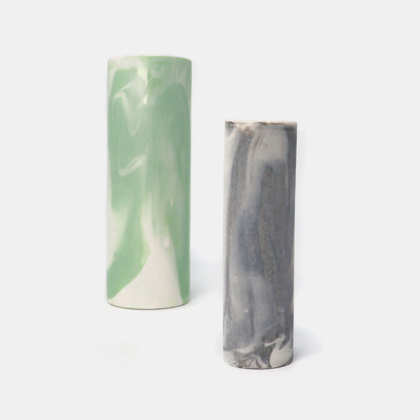 Cylinder Vase Marbled Green/White