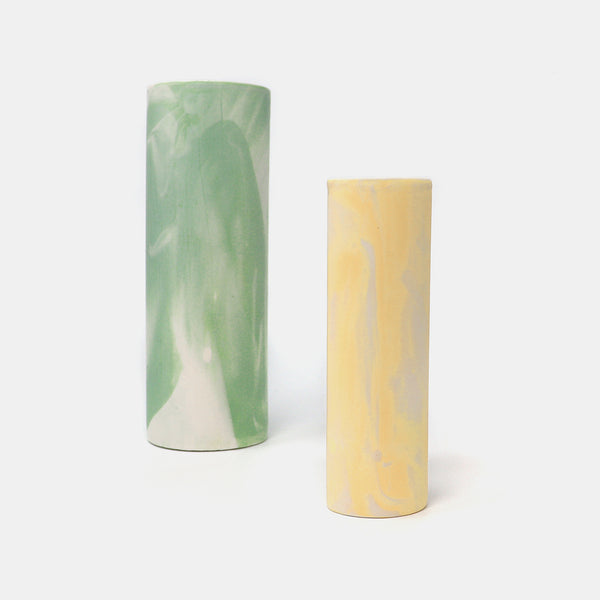 Cylinder Vase Marbled Green/White