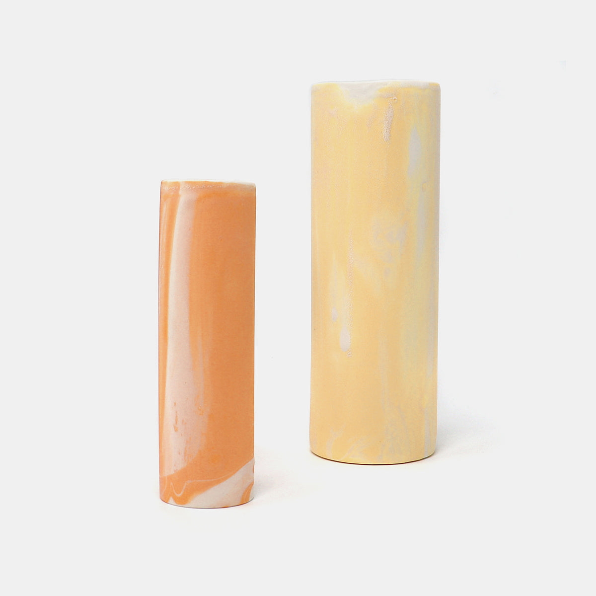 Cylinder Vase Marbled Yellow/White