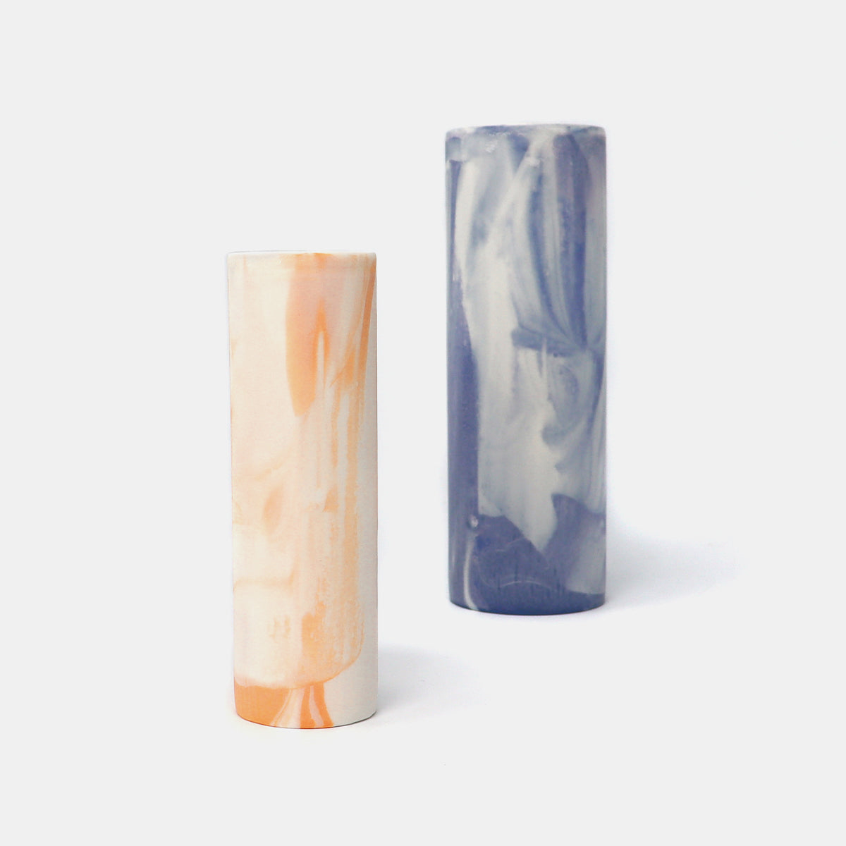 Cylinder Vase Marbled Orange/White