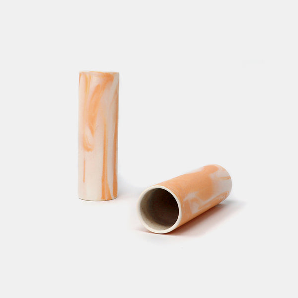 Cylinder Vase Marbled Orange/White