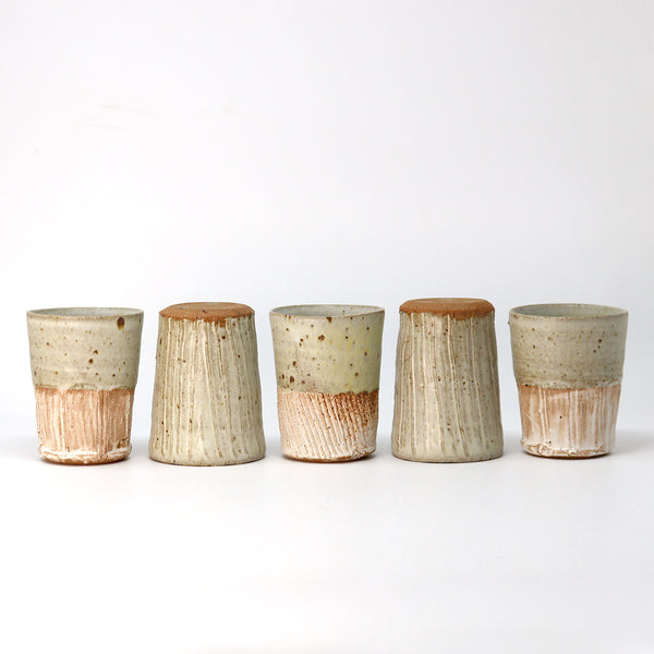 Part Faceted & Incised Beaker - Cornish Stone and Dolomite glaze / Bisque slip