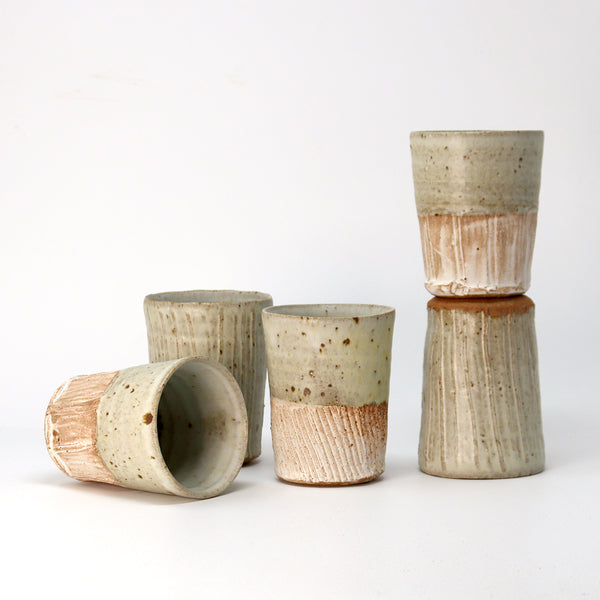 Part Faceted & Incised Beaker - Cornish Stone and Dolomite glaze / Bisque slip