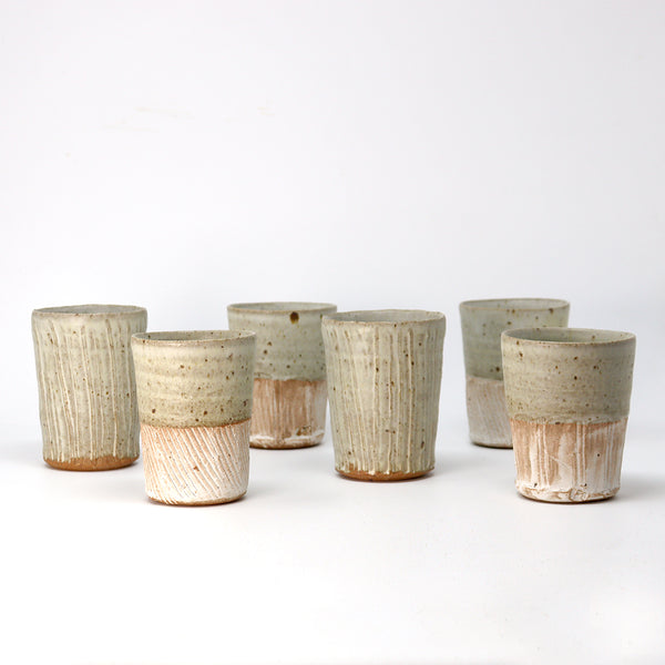 Part Faceted & Incised Beaker - Cornish Stone and Dolomite glaze / Bisque slip