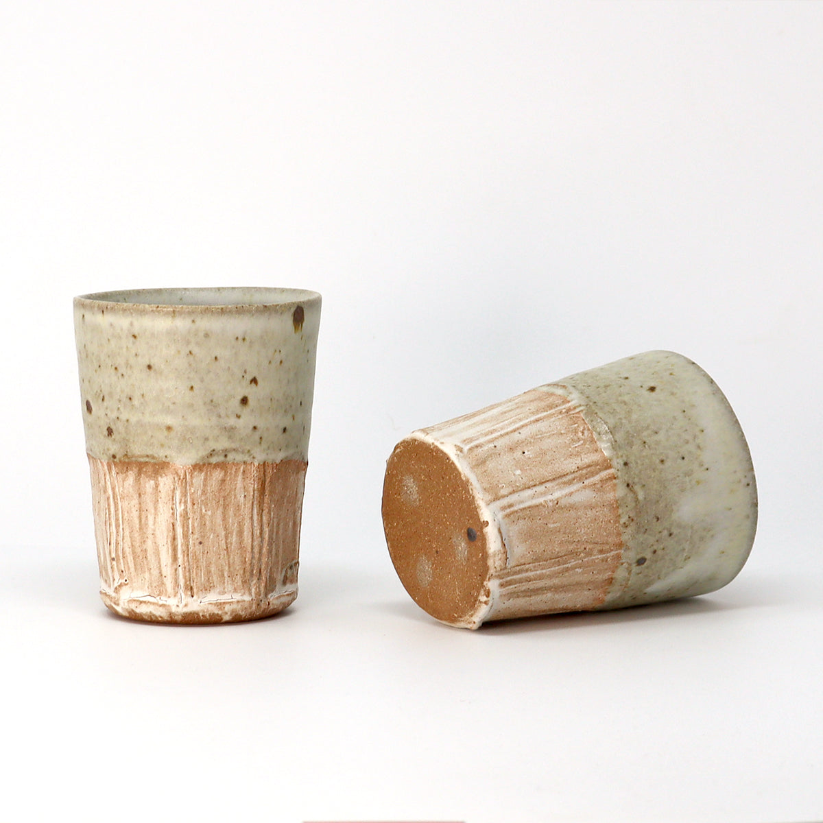 Part Faceted & Incised Beaker - Cornish Stone and Dolomite glaze / Bisque slip