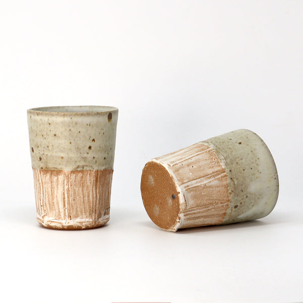 Part Faceted & Incised Beaker - Cornish Stone and Dolomite glaze / Bisque slip