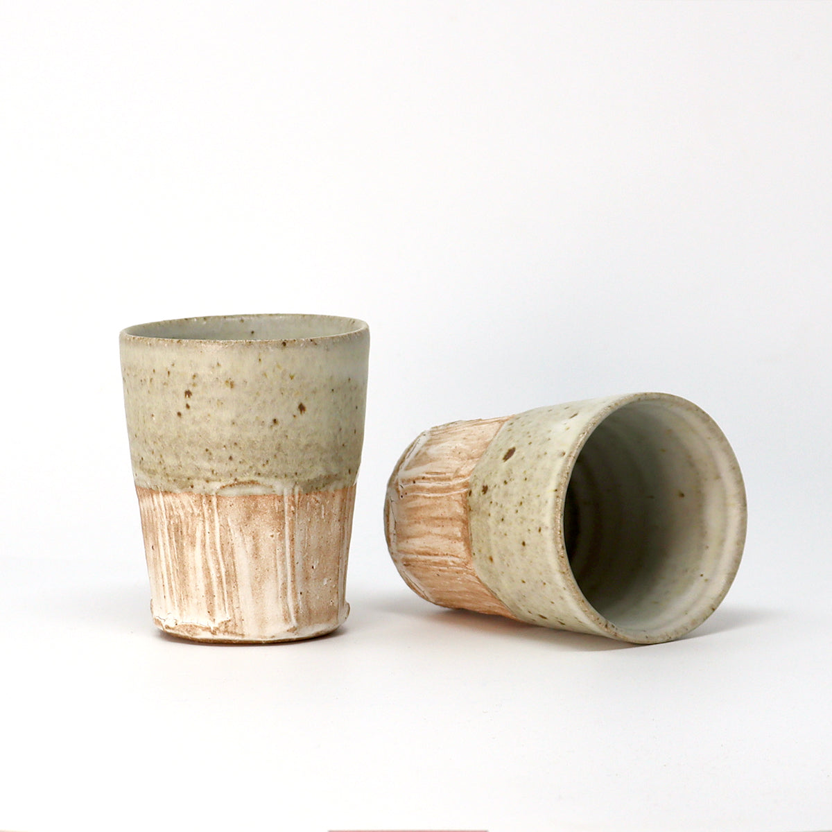 Part Faceted & Incised Beaker - Cornish Stone and Dolomite glaze / Bisque slip