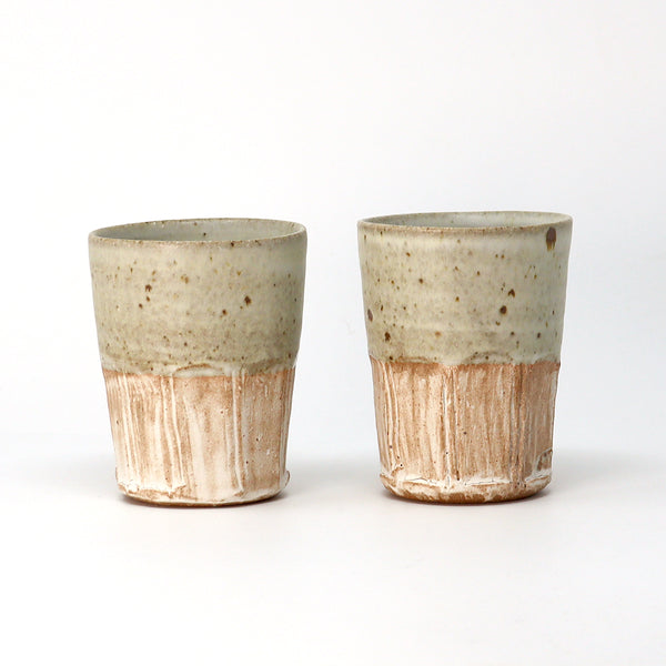 Part Faceted & Incised Beaker - Cornish Stone and Dolomite glaze / Bisque slip