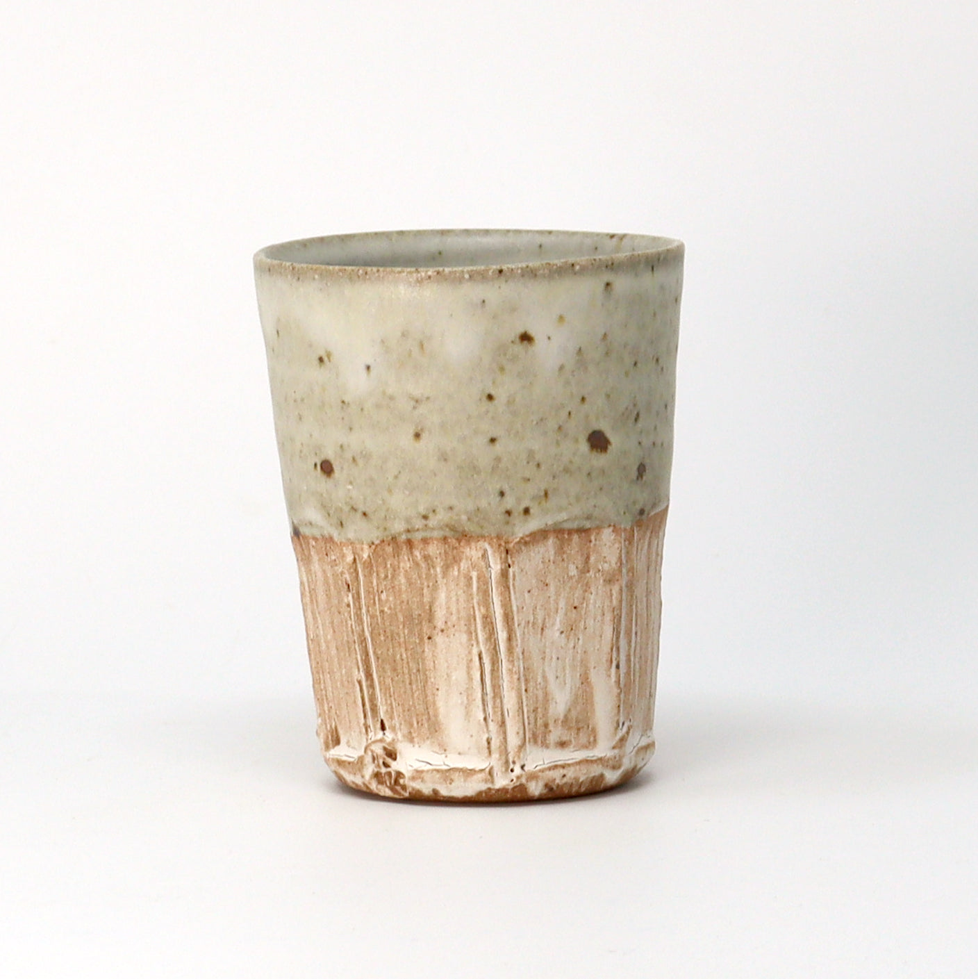 Part Faceted & Incised Beaker - Cornish Stone and Dolomite glaze / Bisque slip