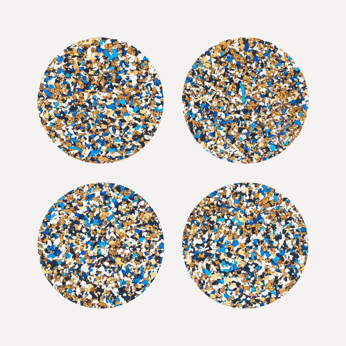Blue Speckled Round Cork Coasters - Set of 4