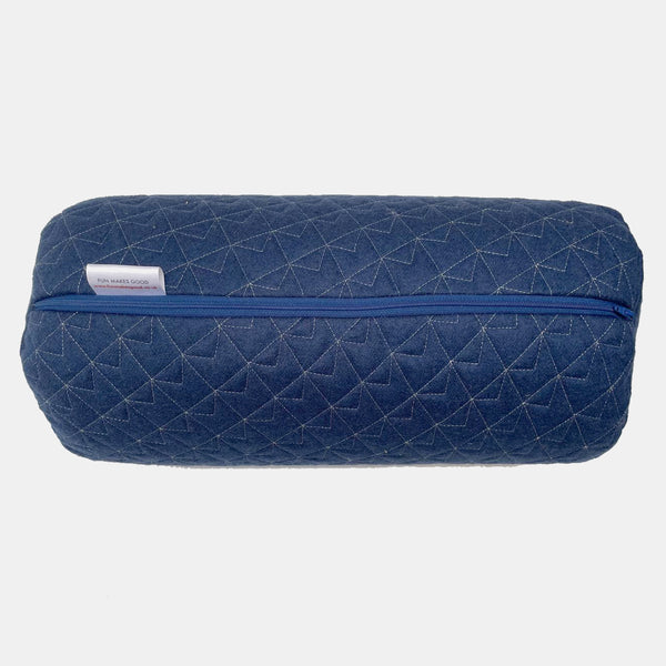 Patchwork Bolster Cushion  - Navy/Silver Quilted