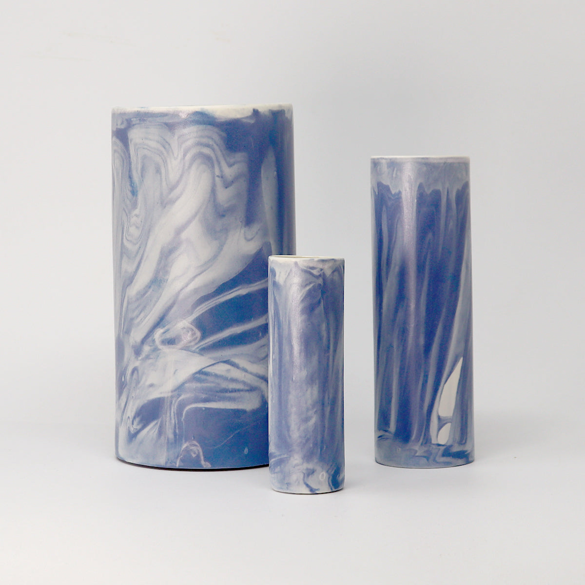 Cylinder Vase Marbled Blue/White