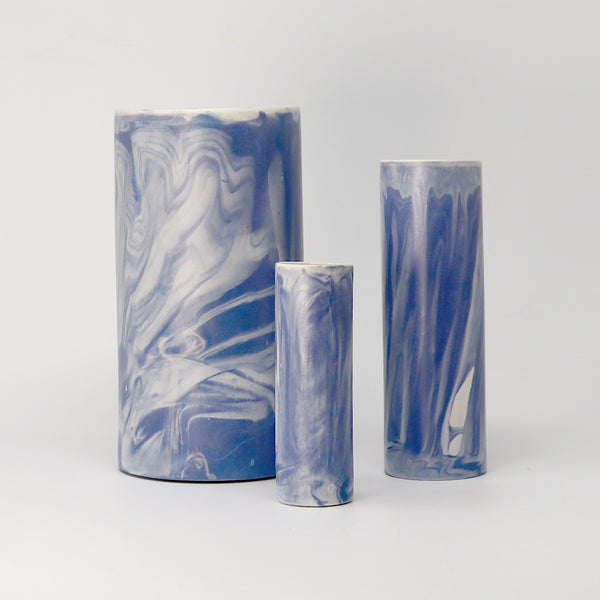 Cylinder Vase Marbled Blue/White