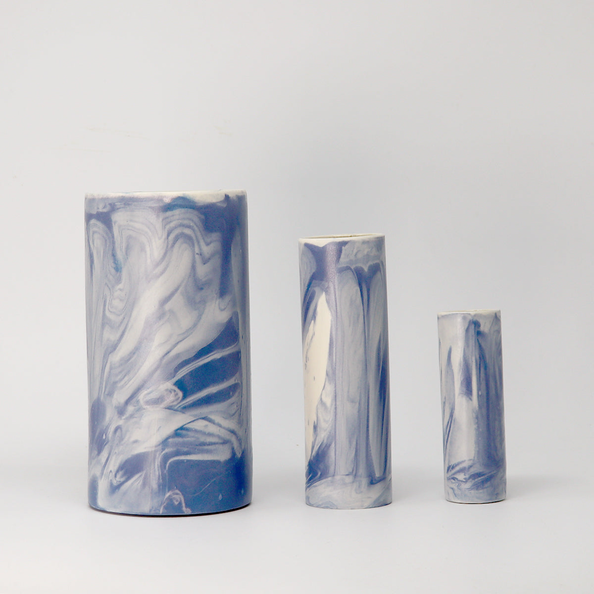 Cylinder Vase Marbled Blue/White
