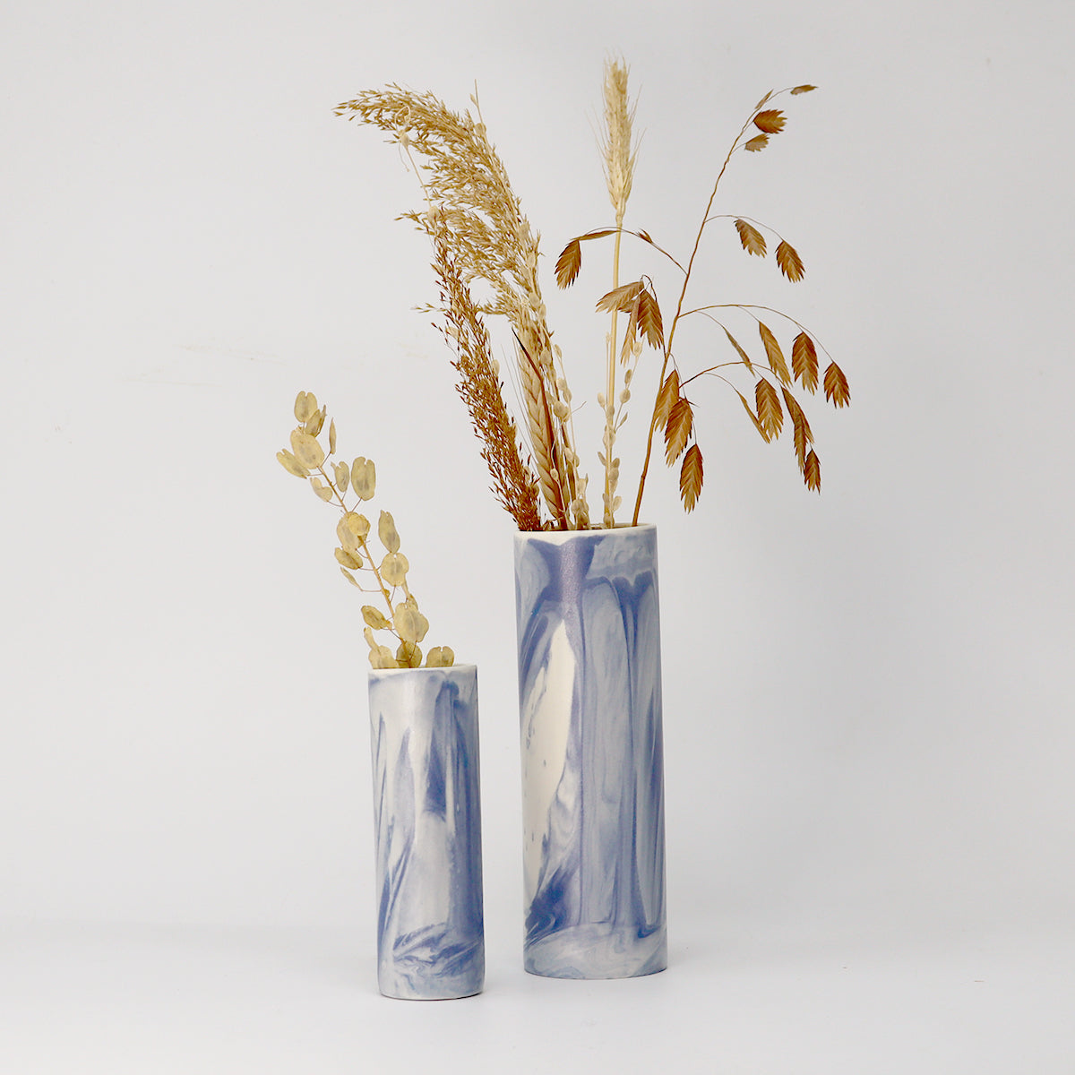 Cylinder Vase Marbled Blue/White