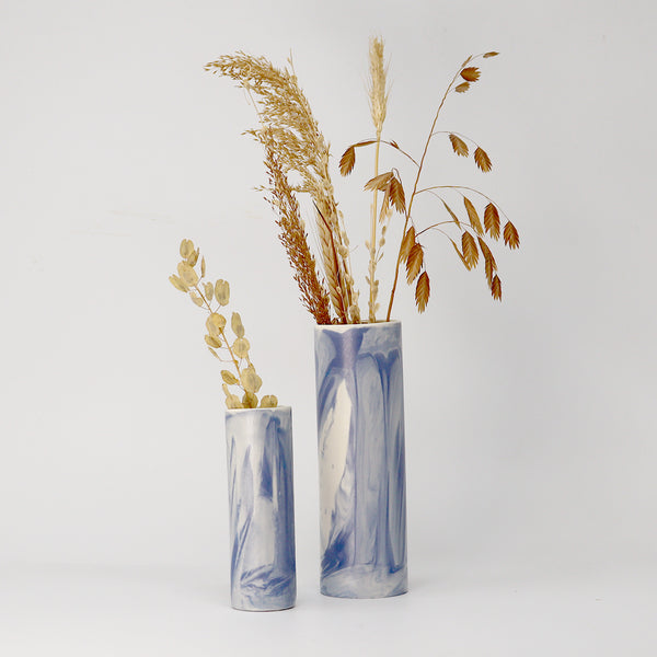 Cylinder Vase Marbled Blue/White