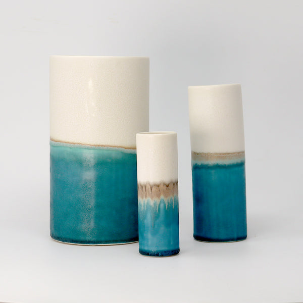 Cylinder Vase White/Teal