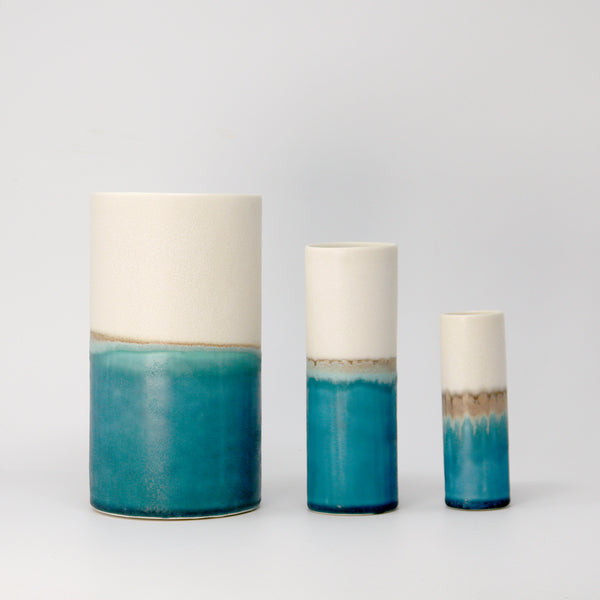 Cylinder Vase White/Teal