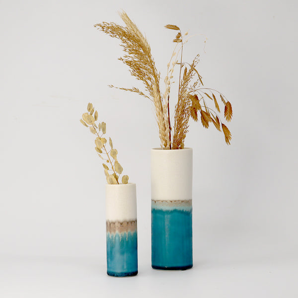 Cylinder Vase White/Teal