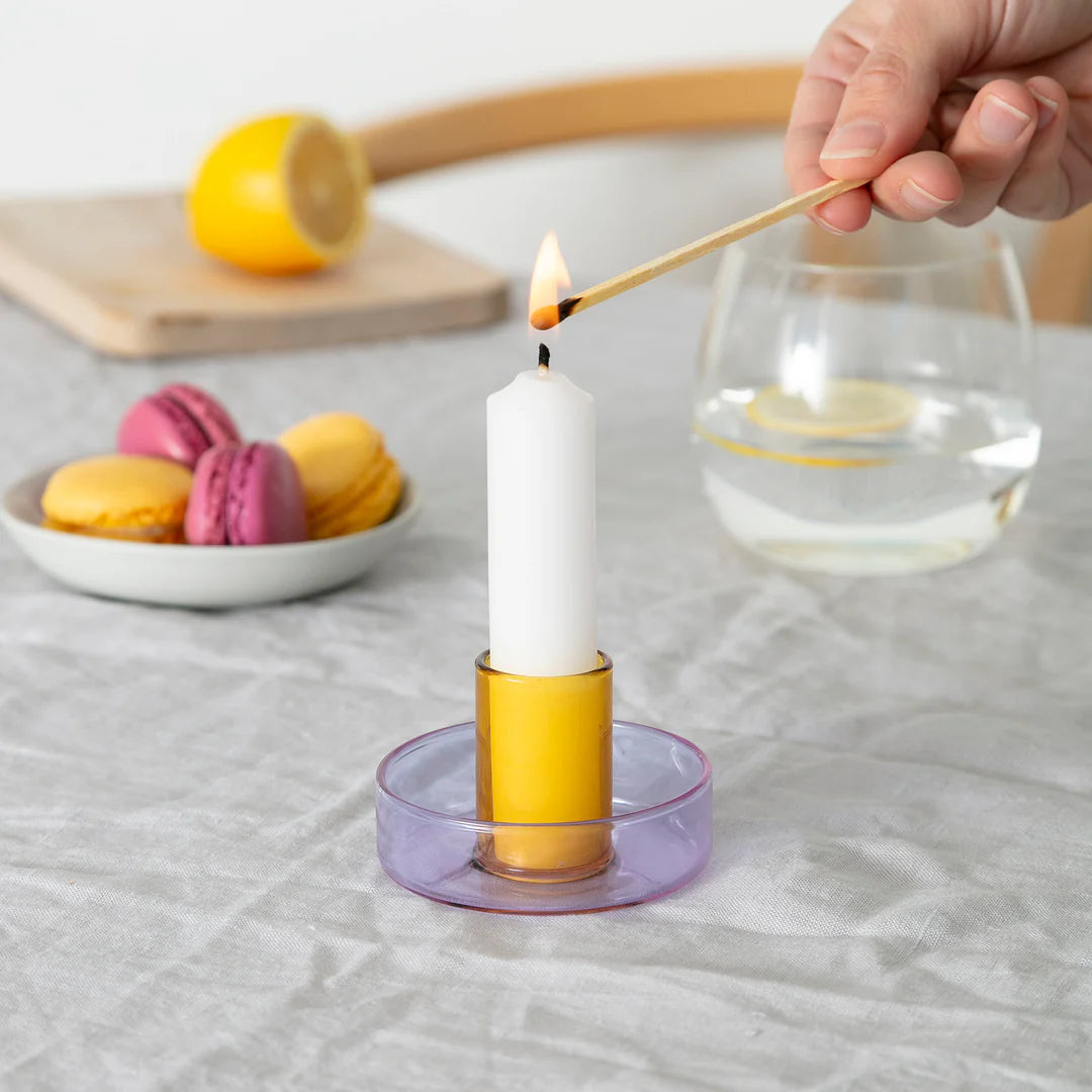 Glass Candleholder lilac/peach