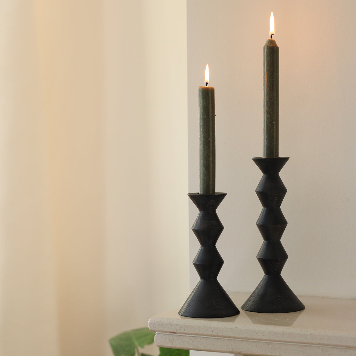 Stacked Ebonised Oak Candlestick