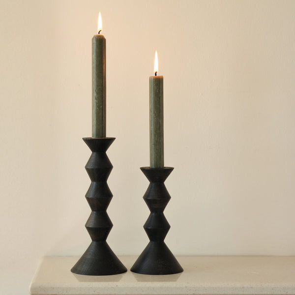 Stacked Ebonised Oak Candlestick