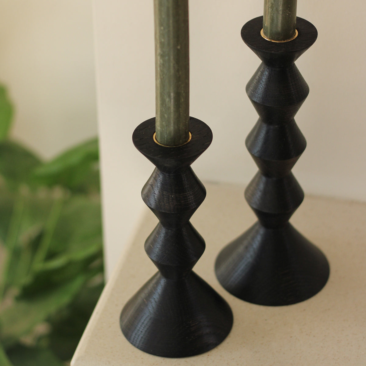 Stacked Ebonised Oak Candlestick