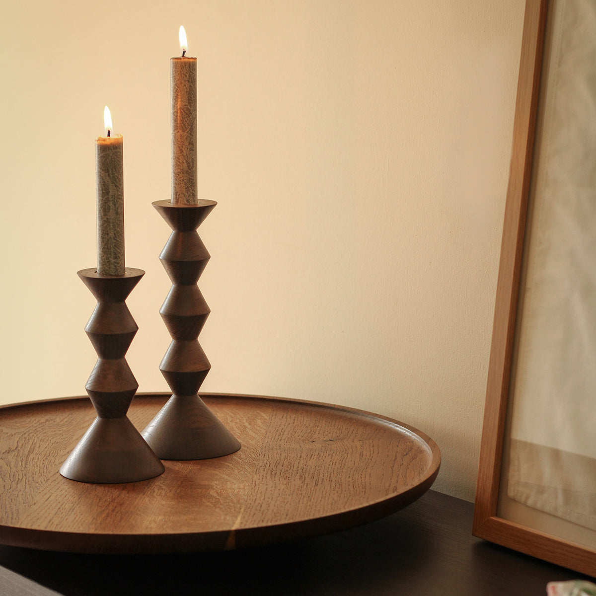 Stacked Fumed Oak Candlestick