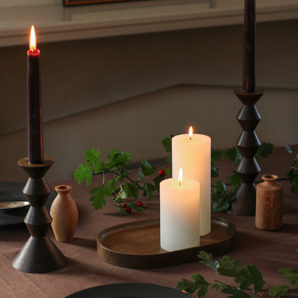 Stacked Fumed Oak Candlestick