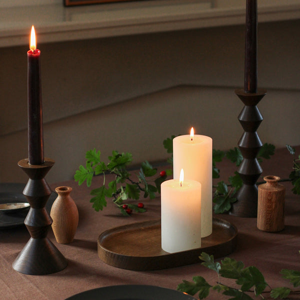 Stacked Fumed Oak Candlestick