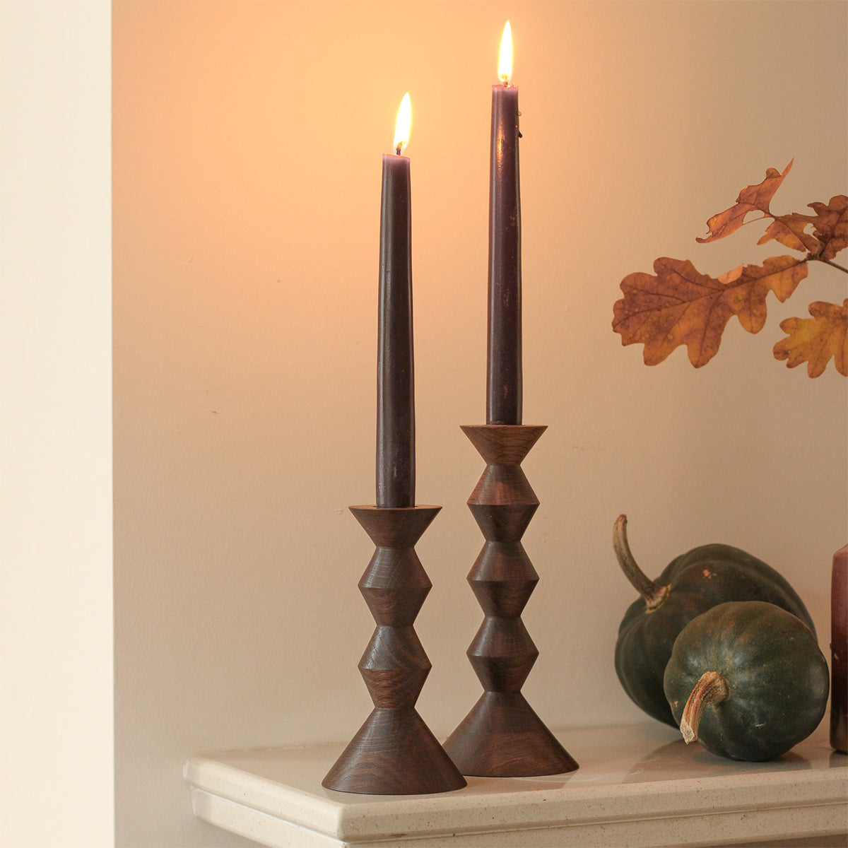 Stacked Fumed Oak Candlestick