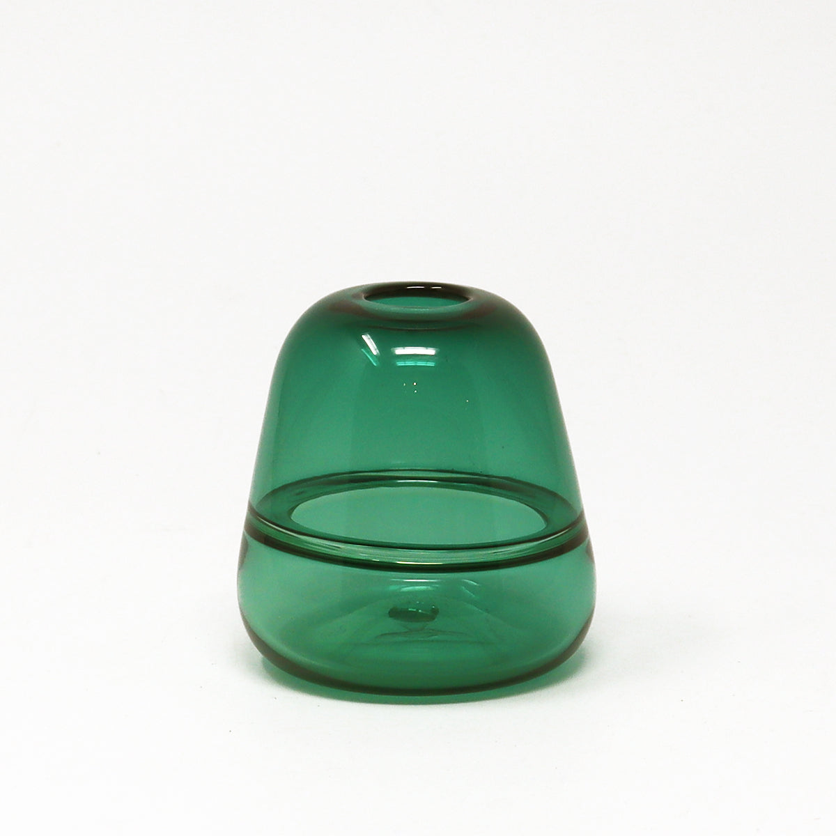 Green bud vase hand blown glass white background