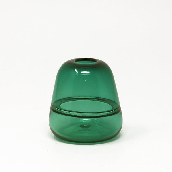 Green bud vase hand blown glass white background